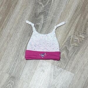Speckled Blue Jays Baby Beanie with Pink Trim